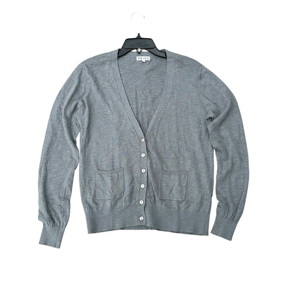 Reiss Linen Blend Knit Cardigan with Pockets Womens Size Small Green #EF7-4